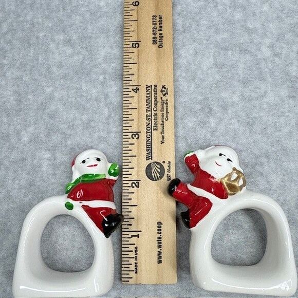 Vintage Santa Claus and Elves Ceramic Napkin Rings Set of 4 Christmas Dinnerware - Picture 6 of 6